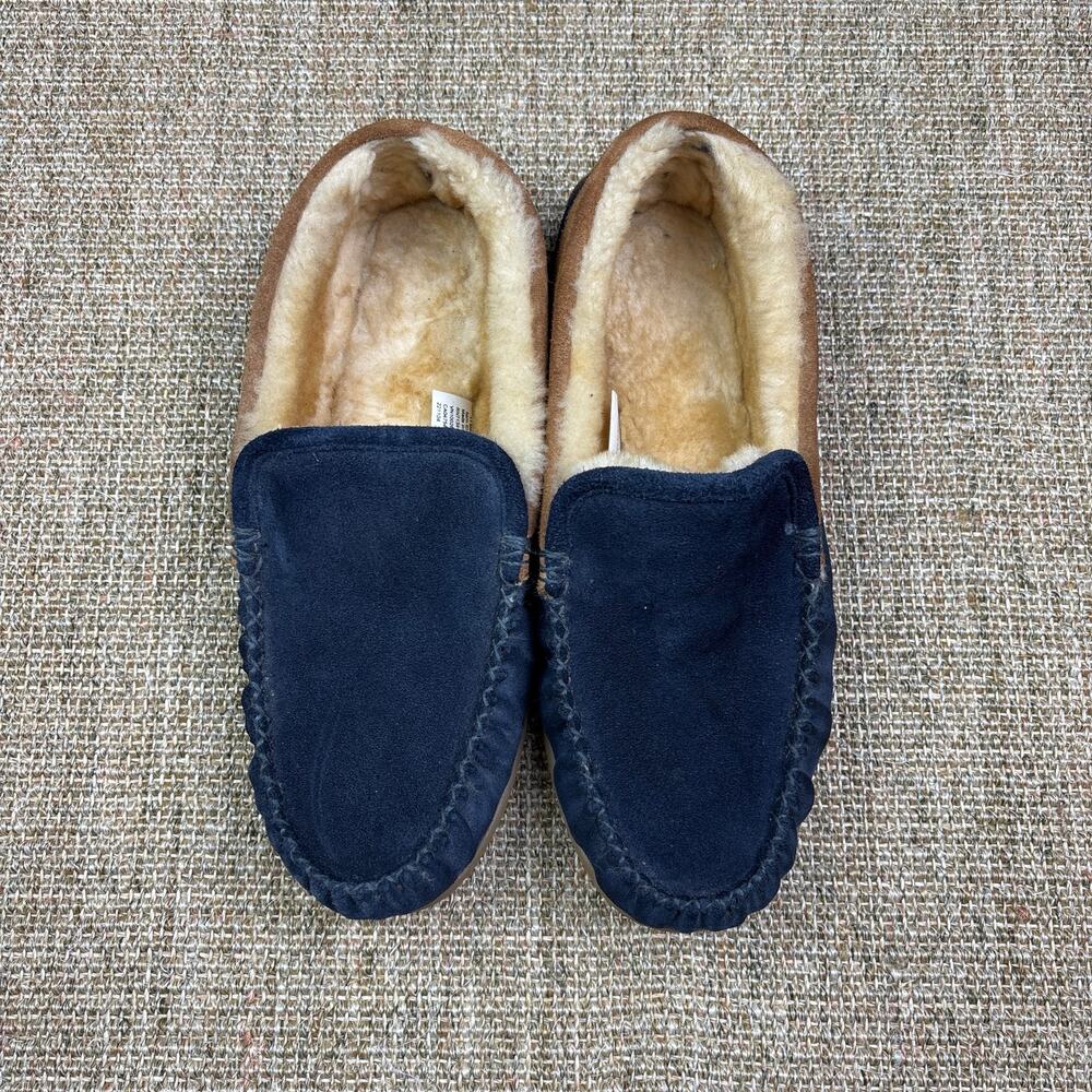 🧡 LL Bean Shearling Moccasin Slippers | Men's 11 M | Navy Suede